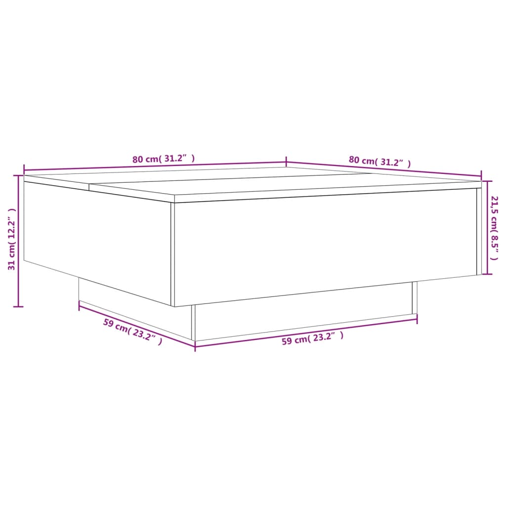 vidaXL Stolić za kavu s LED svjetlima boja dimljenog hrasta 80x80x31cm