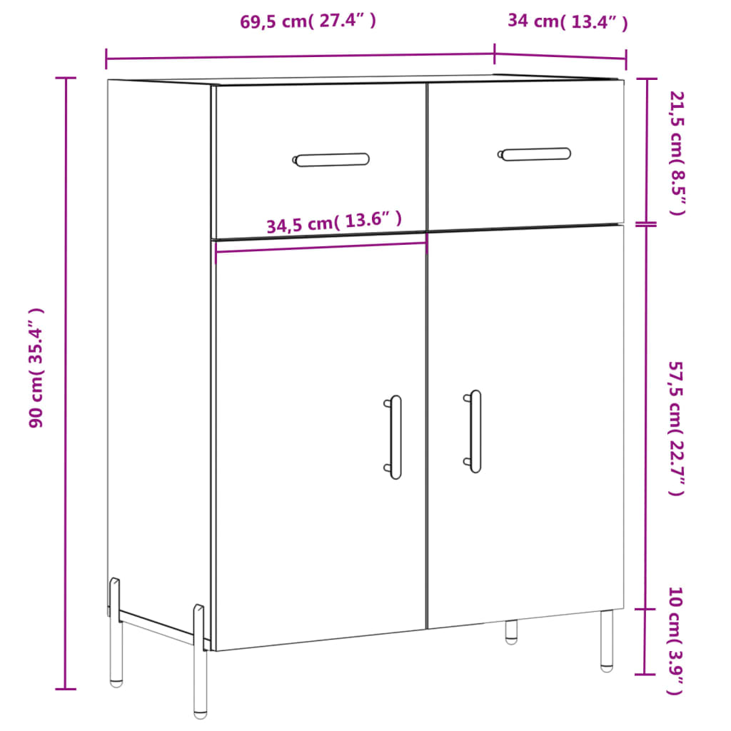 vidaXL Komoda sjajna bijela 69,5x34x90 cm od konstruiranog drva