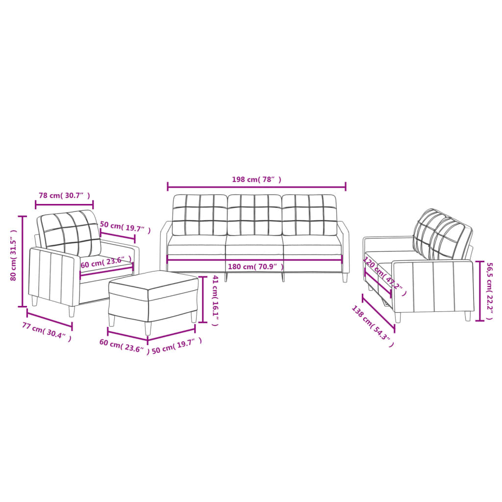 vidaXL 4-dijelni set sofa s jastucima krem od tkanine