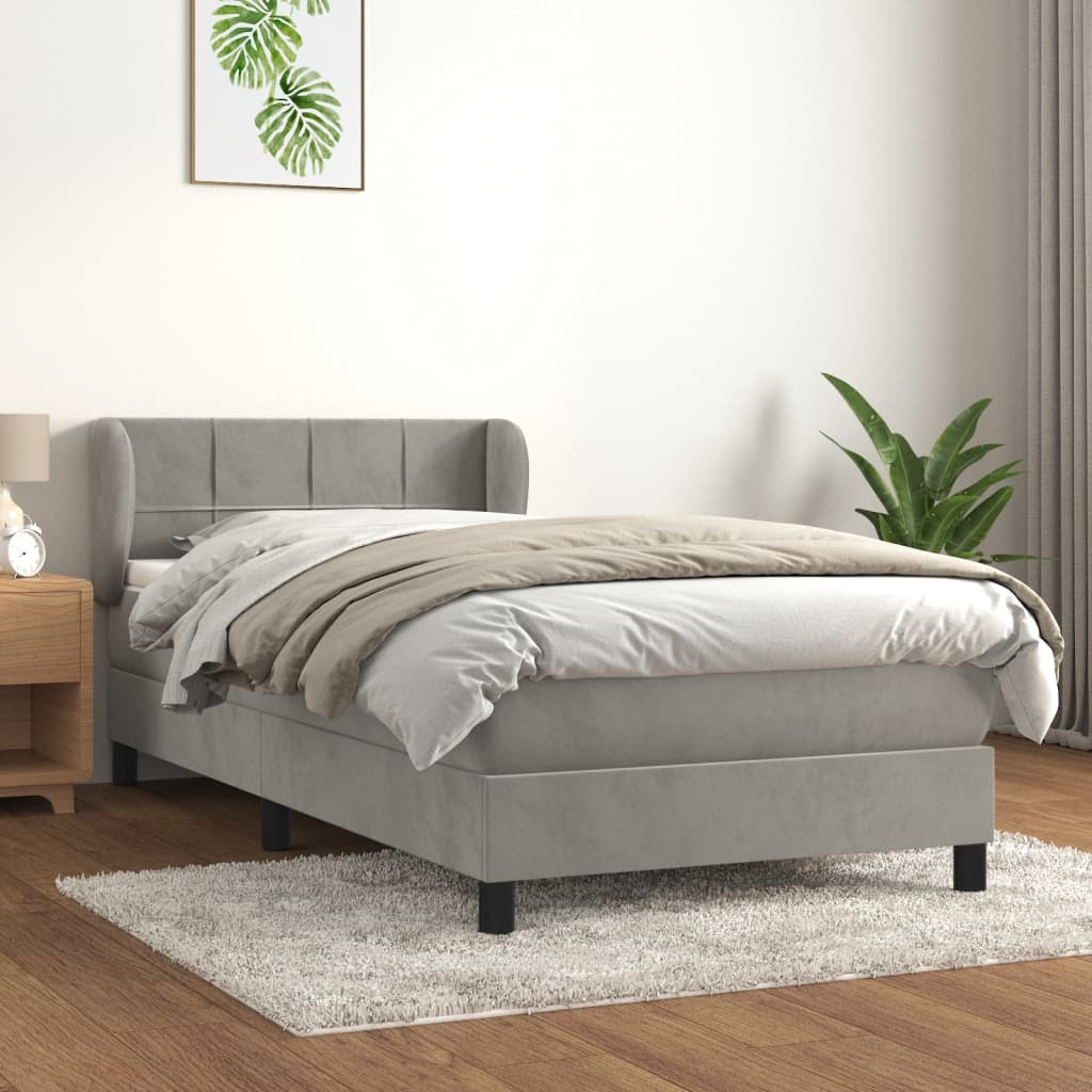 vidaXL Box spring krevet s madracem svjetlosivi 100x200 cm baršunasti