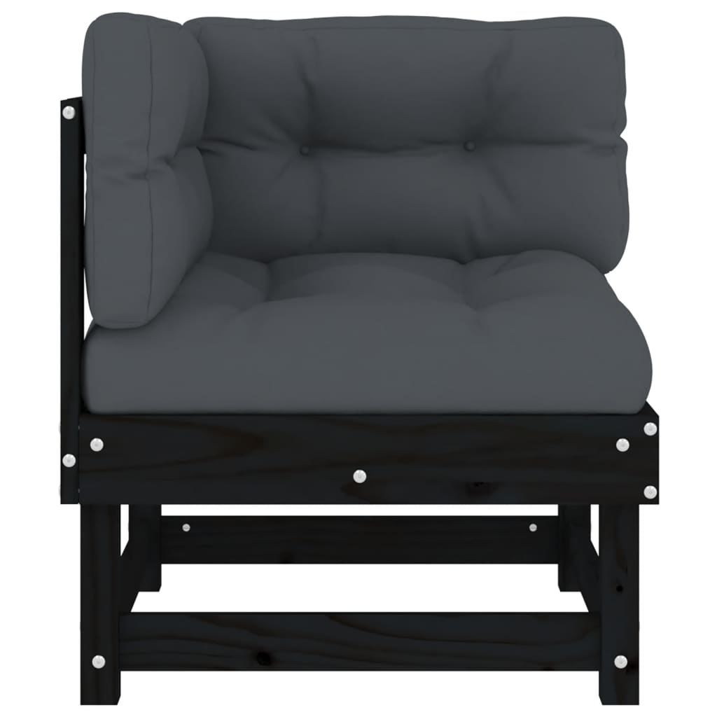 vidaXL Kutna sofa od masivne borovine s jastucima crna