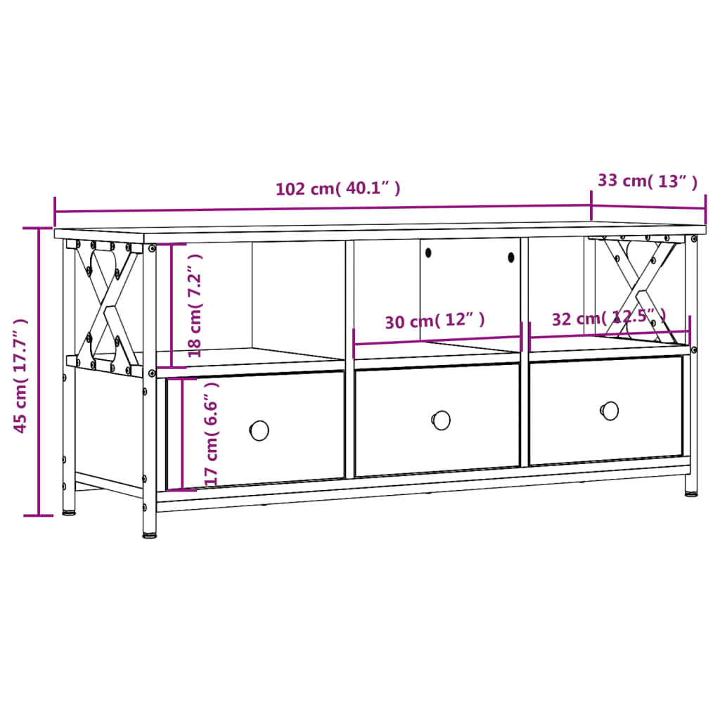 vidaXL TV ormarić crni 102 x 33 x 45 cm konstruirano drvo i željezo