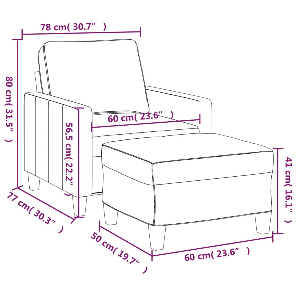 vidaXL Fotelja s tabureom tamnosiva 60 cm od tkanine