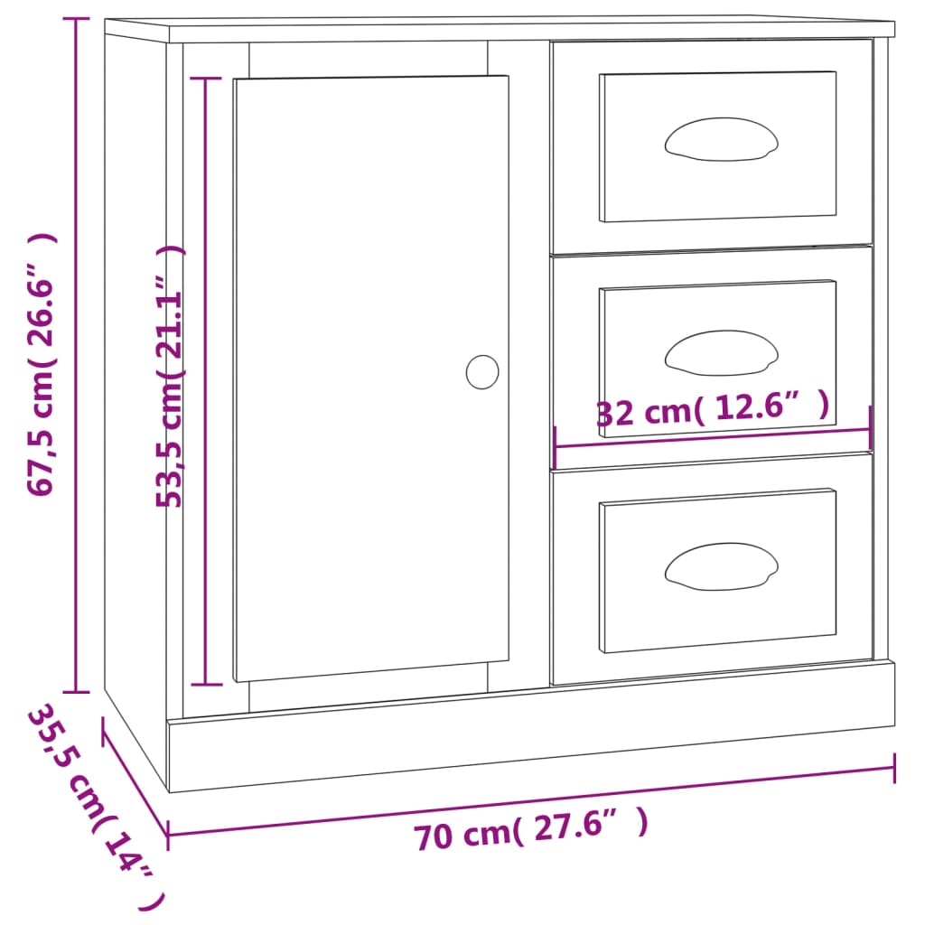 vidaXL Komoda crna 70x35,5x67,5 cm konstruirano drvo