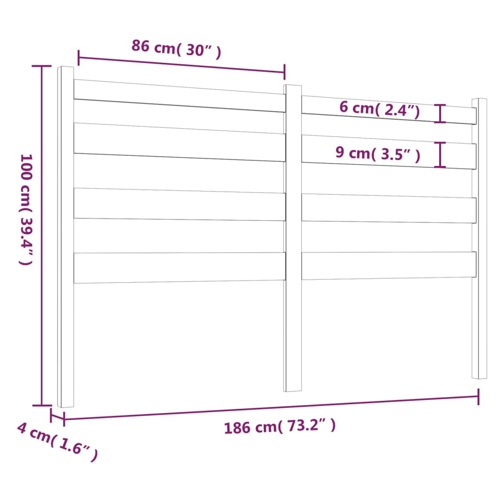 vidaXL Uzglavlje za krevet sivo 186 x 4 x 100 cm od masivne borovine