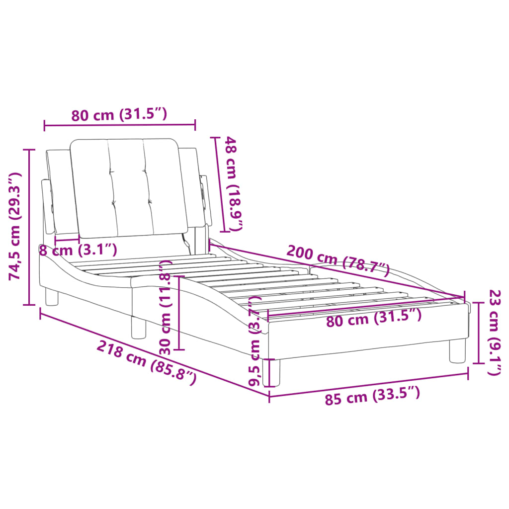 vidaXL Okvir kreveta s LED svjetlima crni 80 x 200 cm od umjetne kože