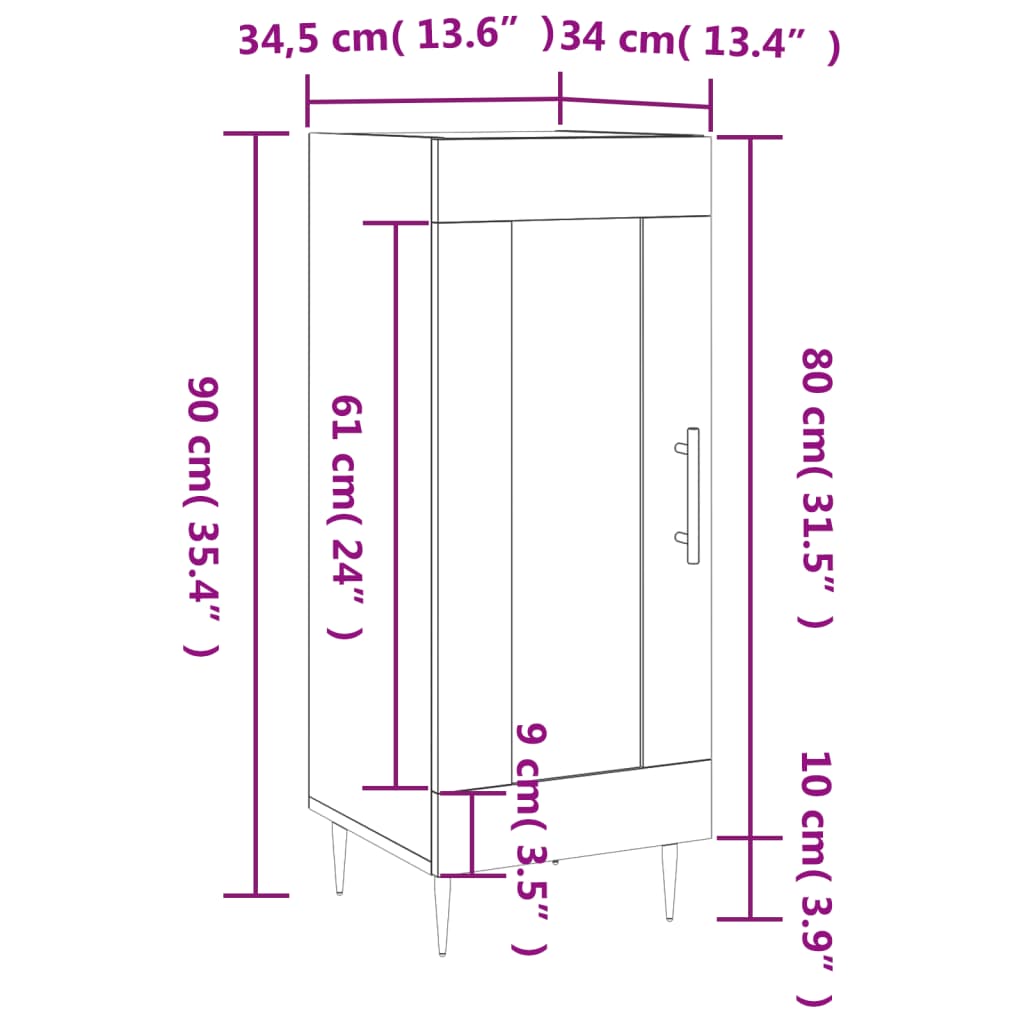 vidaXL Komoda boja dimljenog hrasta 34,5x34x90 cm konstruirano drvo