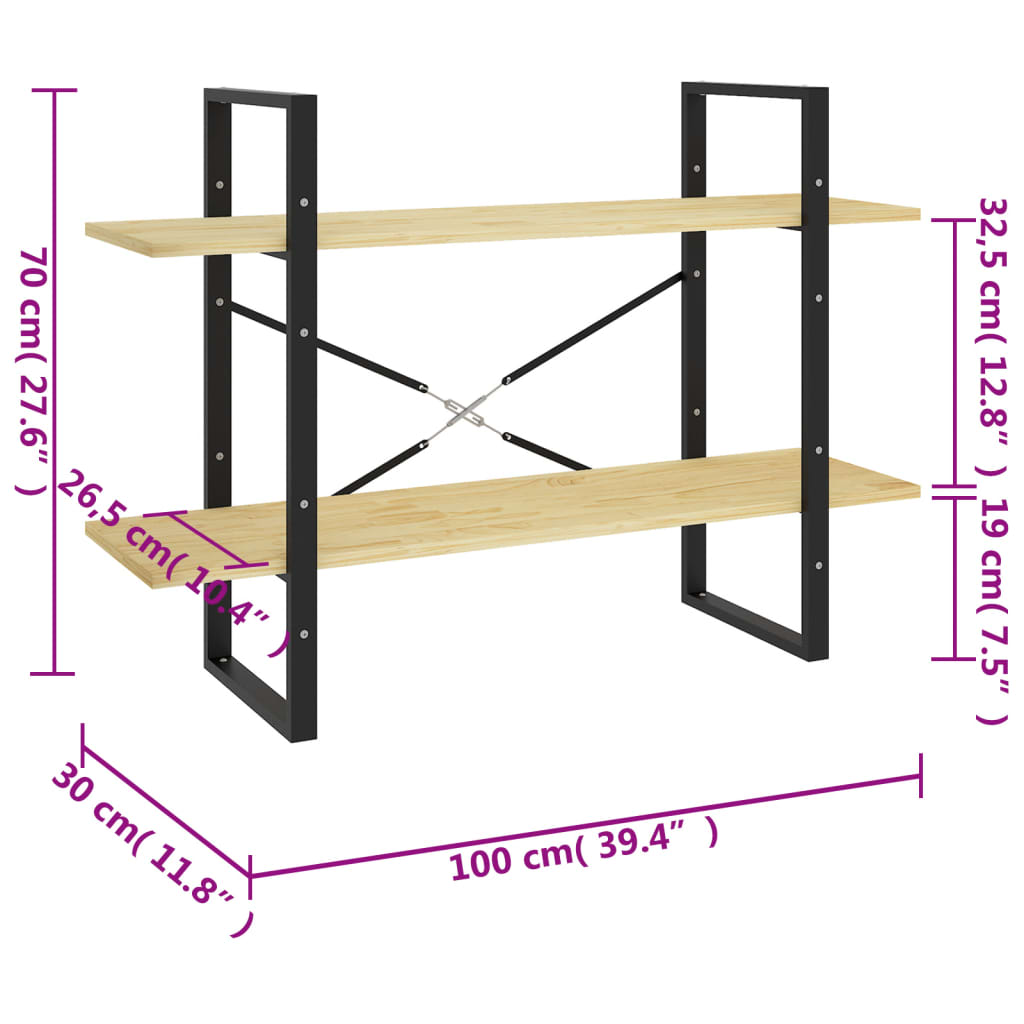 vidaXL Ormarić za knjige s 2 razine 100 x 30 x 70 cm masivna borovina