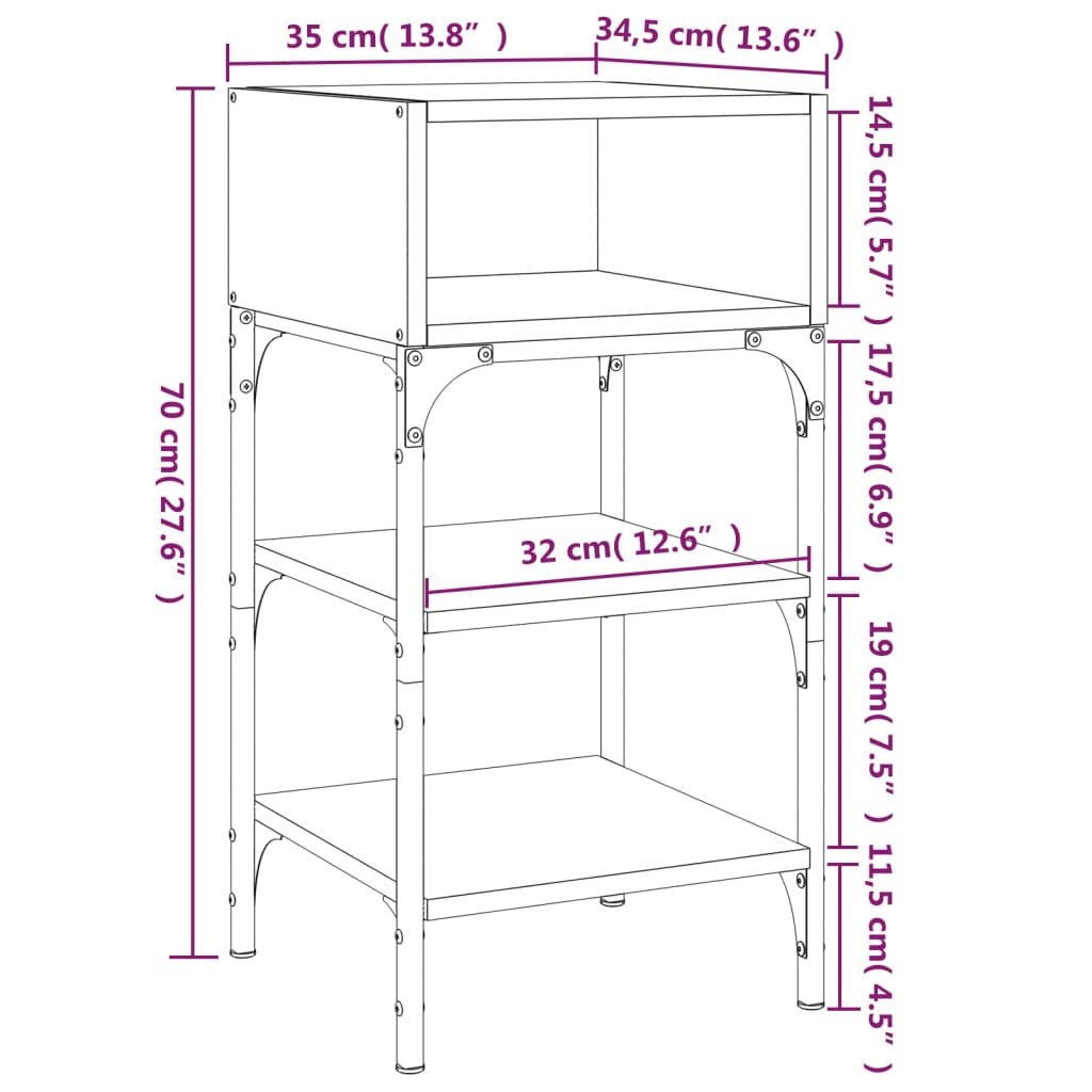 vidaXL Noćni ormarići 2 kom boja hrasta 35x34,5x70cm konstruirano drvo