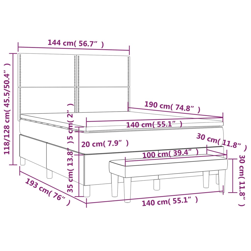 vidaXL Krevet s oprugama i madrac cappuccino 140x190cm od umjetne kože