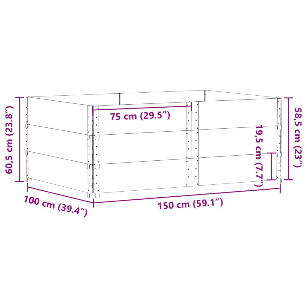 vidaXL Okviri za palete 3 kom crni 150x100 cm od masivne borovine