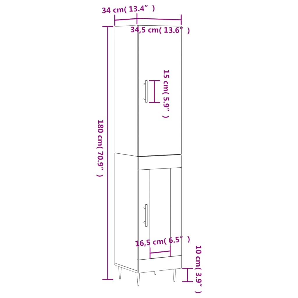 vidaXL Visoka komoda sjajna bijela 34,5x34x180 cm konstruirano drvo