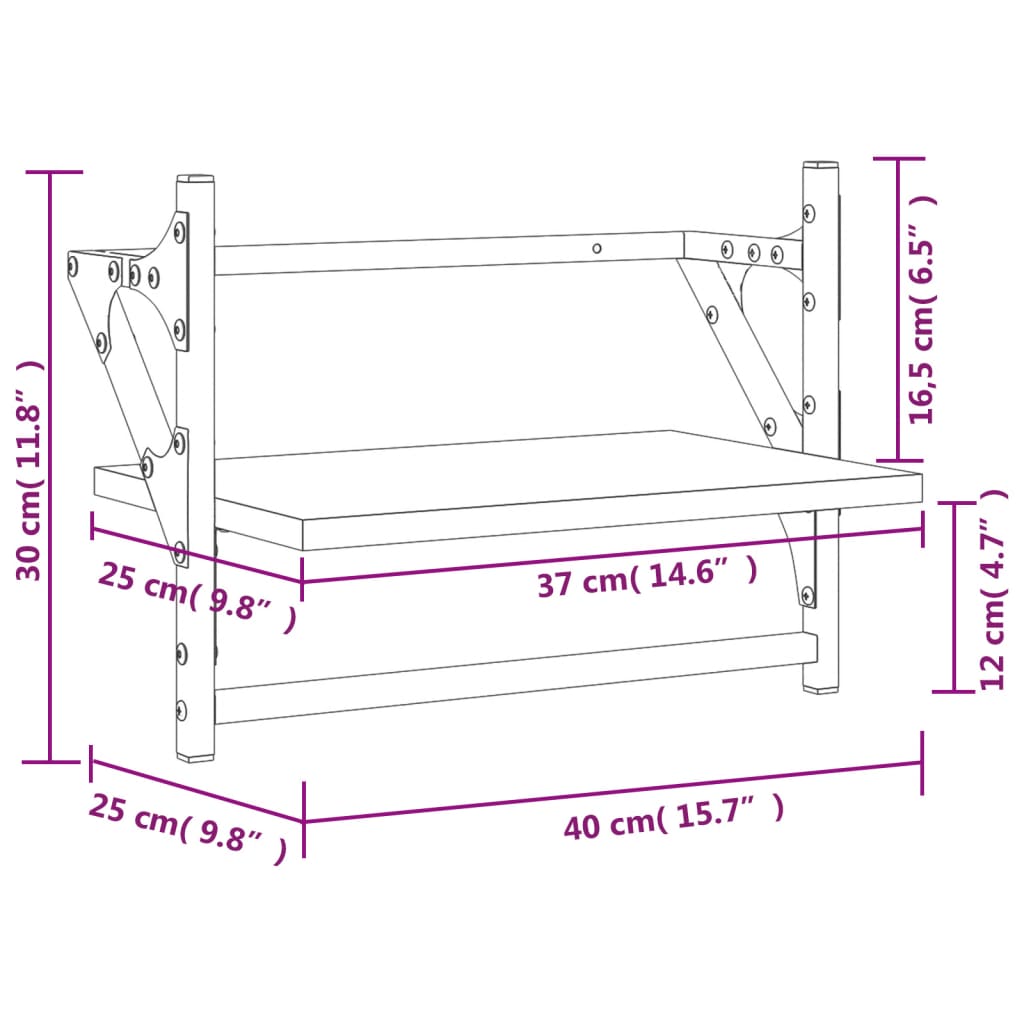 vidaXL Zidne police s prečkama 2 kom boja hrasta sonome 40x25x30 cm