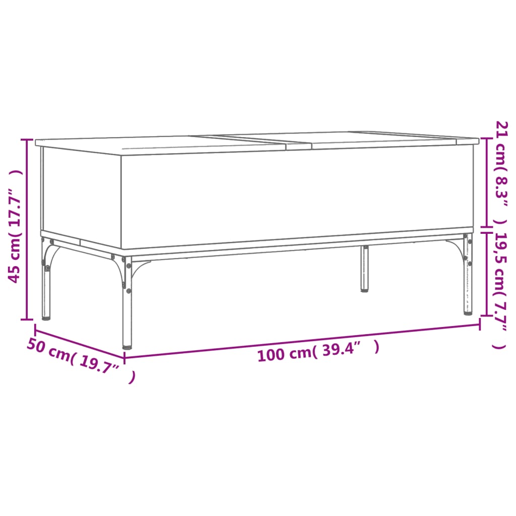 vidaXL Stolić za kavu boja hrasta 100 x 50 x 45 cm od drva i metala