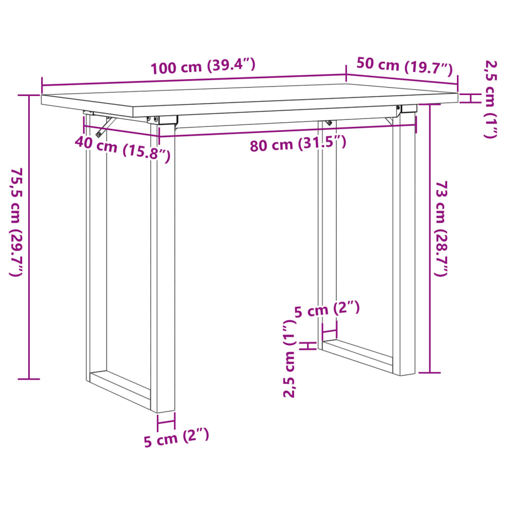 vidaXL Blagovaonski stol O-oblika 100x50x75,5 cm od borovine i željeza