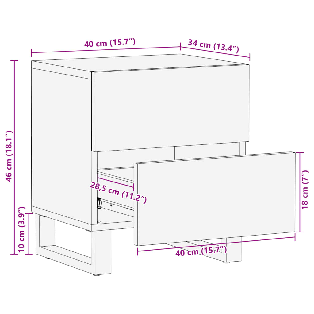 vidaXL Noćni ormarići 2 kom 40x34x46 cm od masivnog grubog drva manga