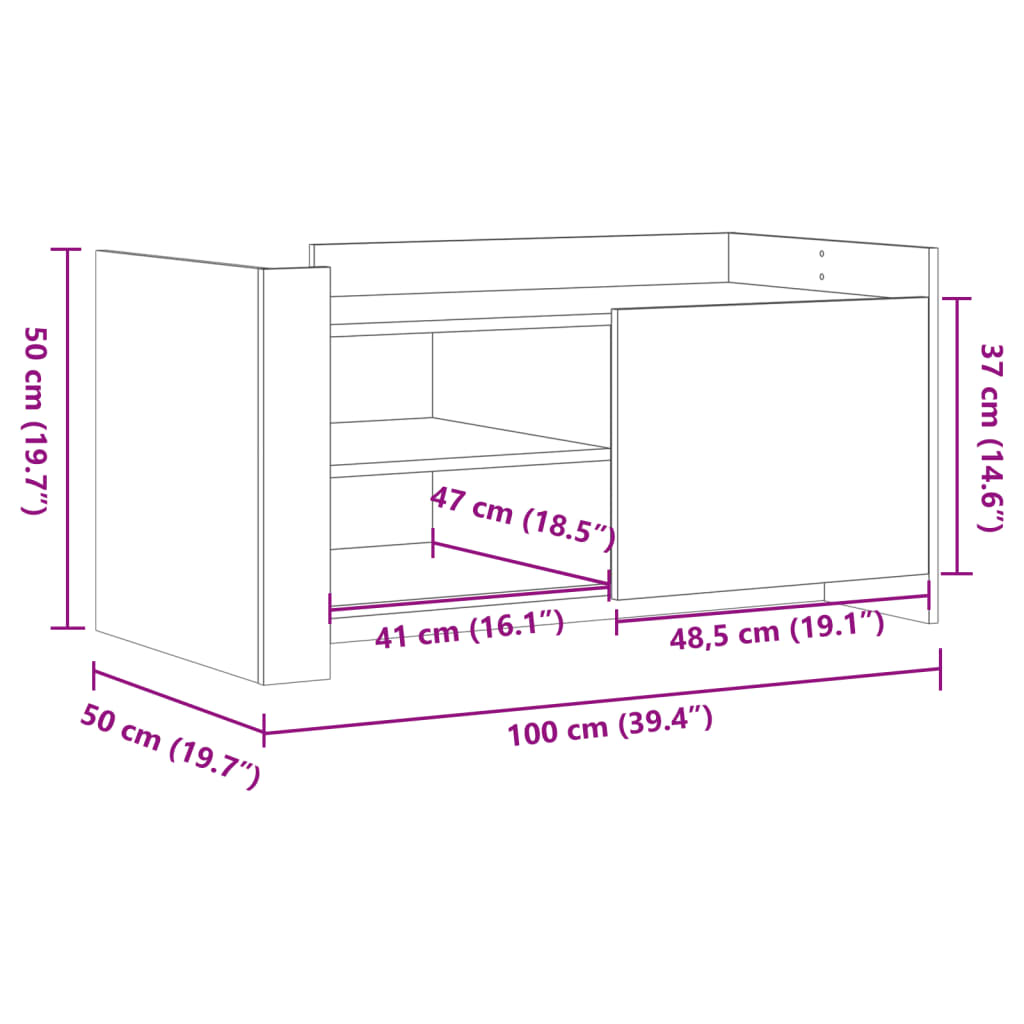 vidaXL Stolić za kavu siva boja hrasta 100x50x50 cm od drva