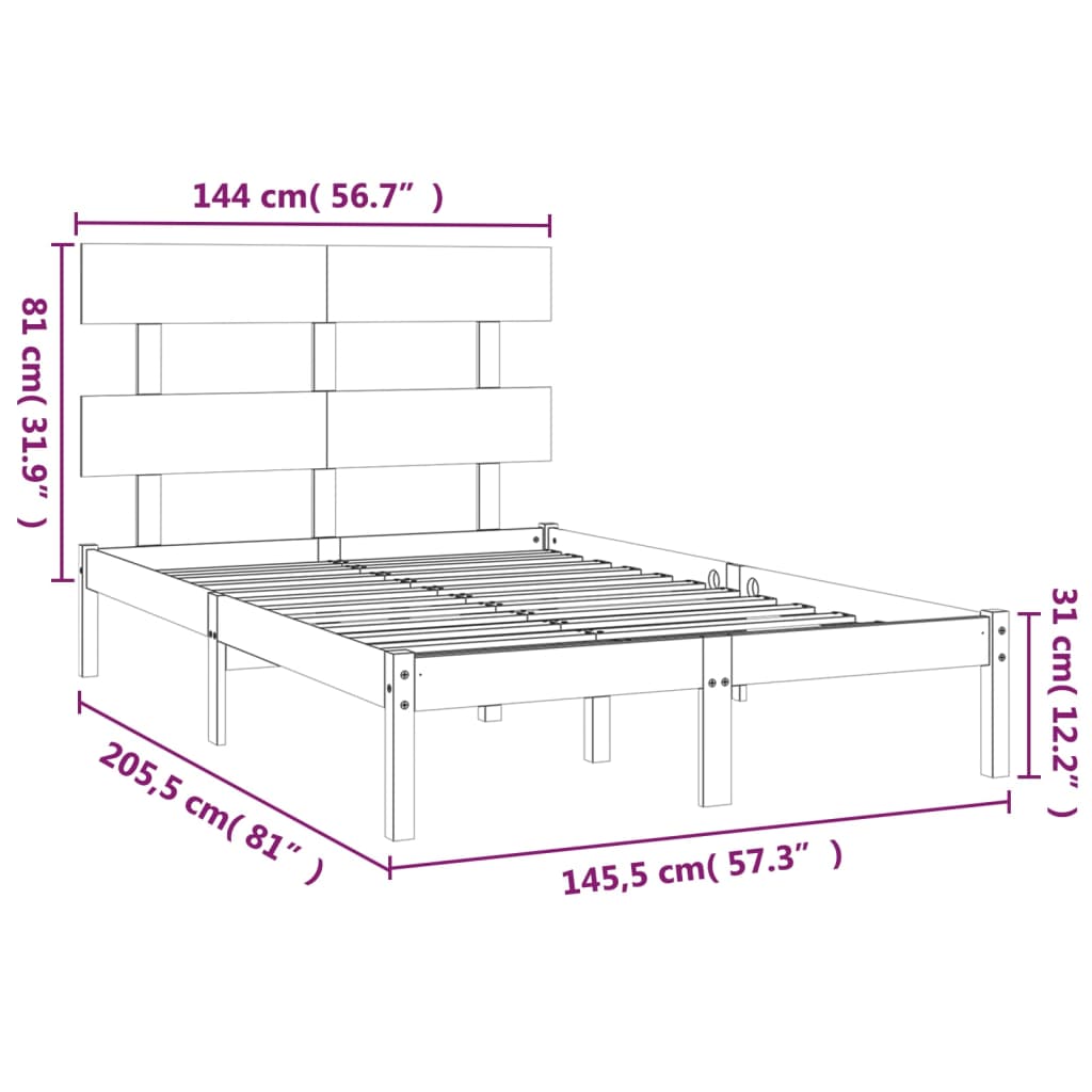 vidaXL Okvir za krevet od masivnog drva 140 x 200 cm