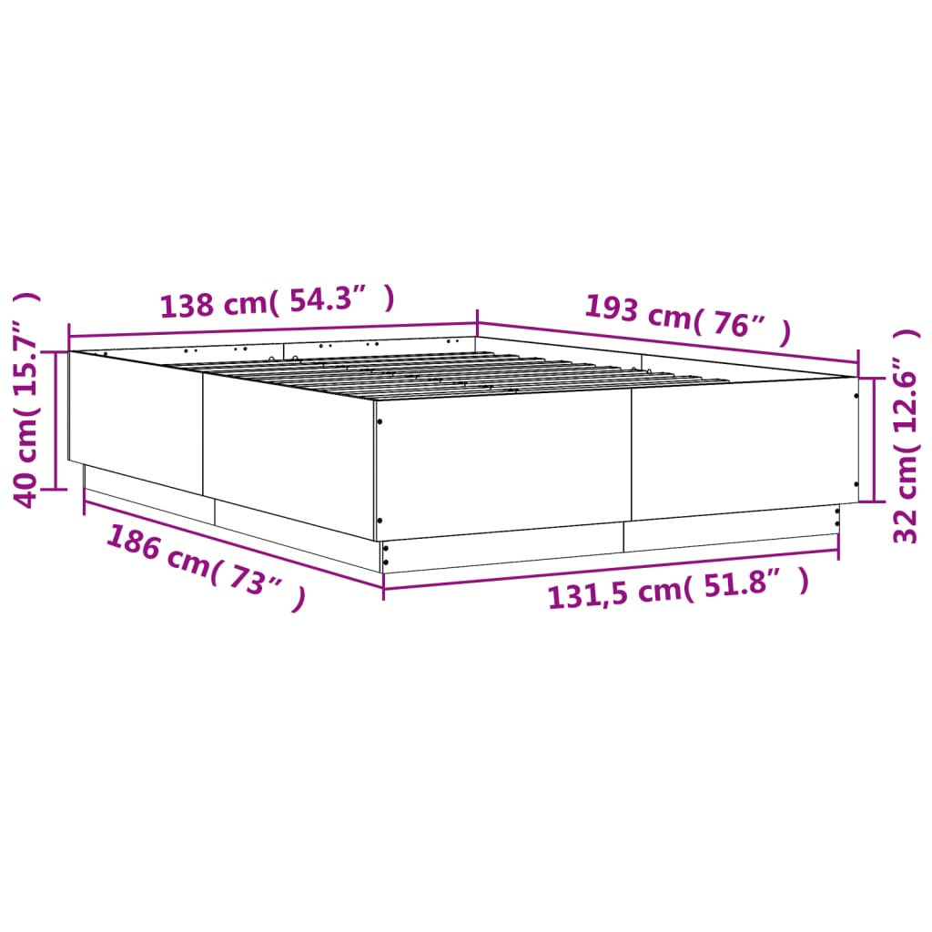 vidaXL Okvir za krevet s LED svjetlima boja hrasta 135 x 190 cm drveni