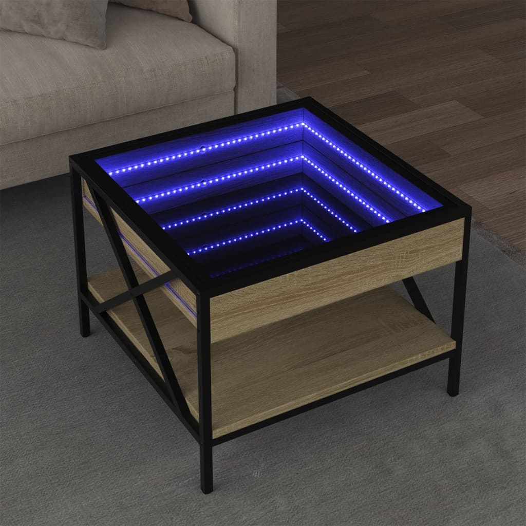 vidaXL Stolić s beskonačnim LED svjetlima boja hrasta 50x50x38 cm