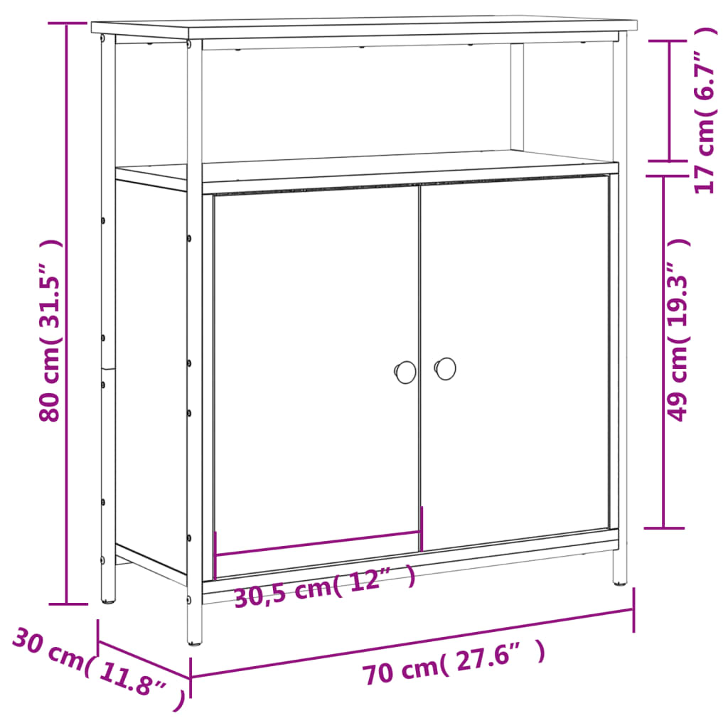 vidaXL Komoda boja dimljenog hrasta 70 x 30 x 80 cm konstruirano drvo