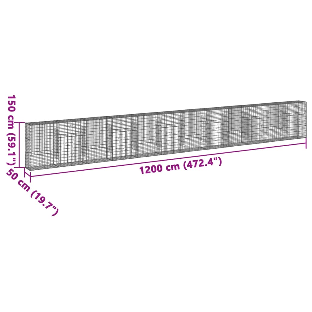 vidaXL Gabionska košara s poklopcem 1200x50x150 cm pocinčano željezo