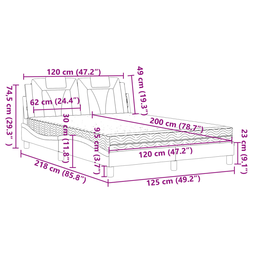 vidaXL Krevet s madracem sivi 120 x 200 cm od umjetne kože