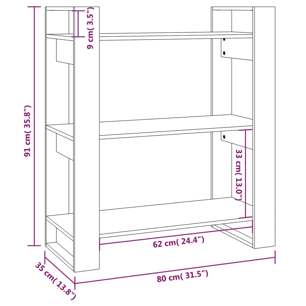 vidaXL Ormarić za knjige / sobna pregrada 80 x 35 x 91 cm od borovine