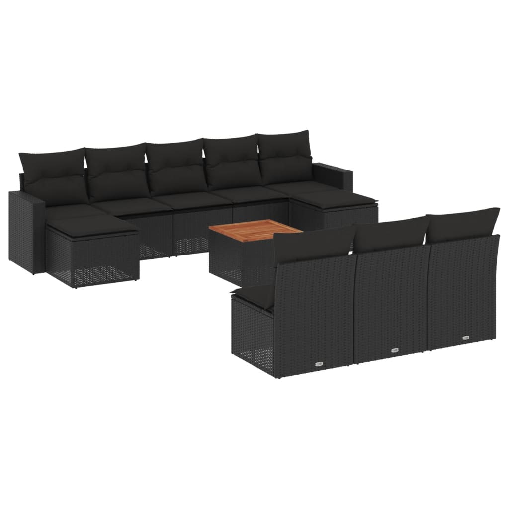 vidaXL 11-dijelni set vrtnih sofa od poliratana s jastucima crni