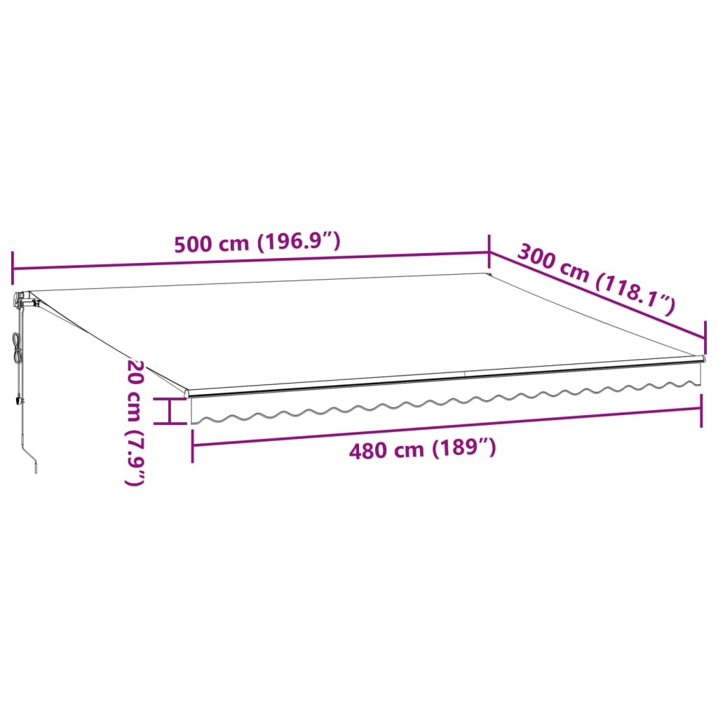 vidaXL Tenda na automatsko uvlačenje s LED smeđa 500x300 cm