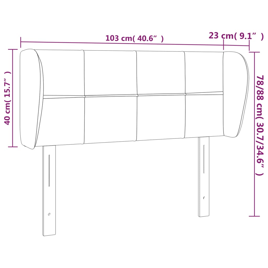 vidaXL Uzglavlje s ušima svjetlosivo 103x23x78/88 cm baršunasto