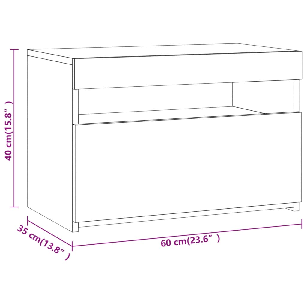 vidaXL Noćni ormarić s LED svjetlima boja hrasta sonome 60x35x40 cm