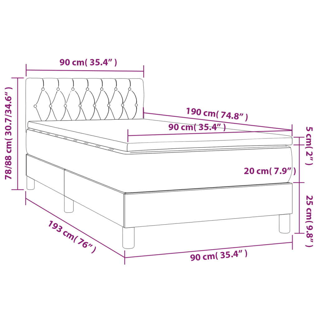 vidaXL Box spring krevet s madracem crni 90x190 cm od tkanine