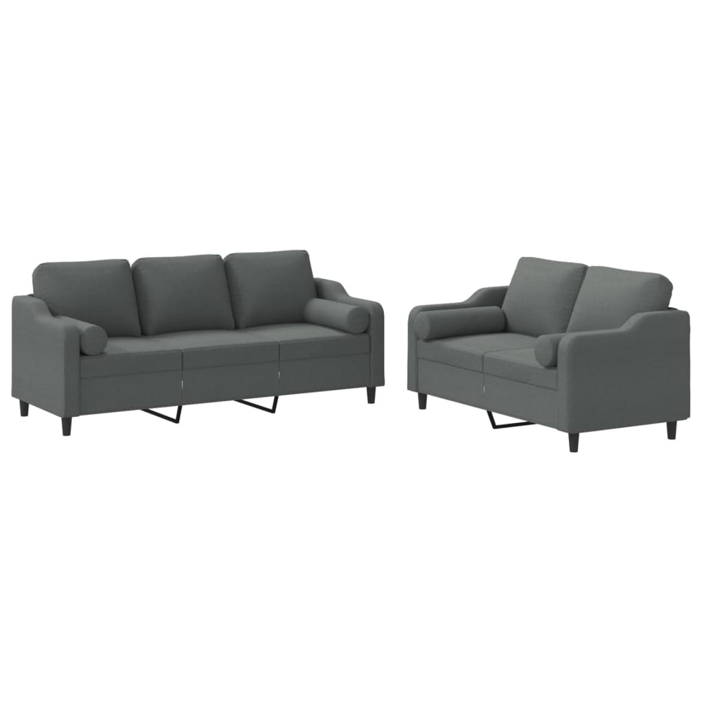 vidaXL 2-dijelni set sofa s jastucima tamnosivi od tkanine