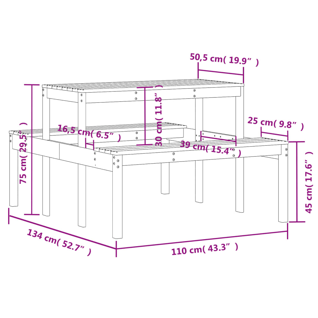 vidaXL Stol za piknik 110 x 134 x 75 cm od masivne duglazije