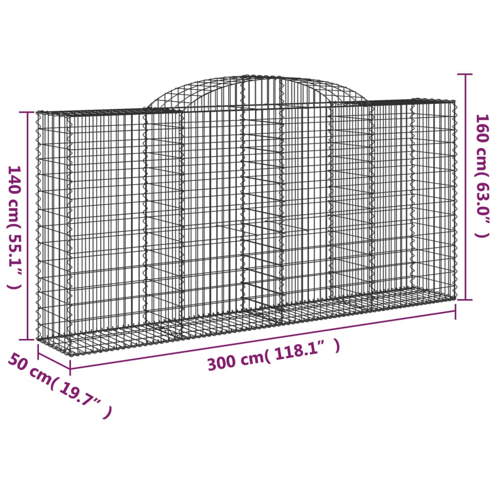 vidaXL Lučne gabionske košare 9 kom 300x50x140/160cm pocinčano željezo