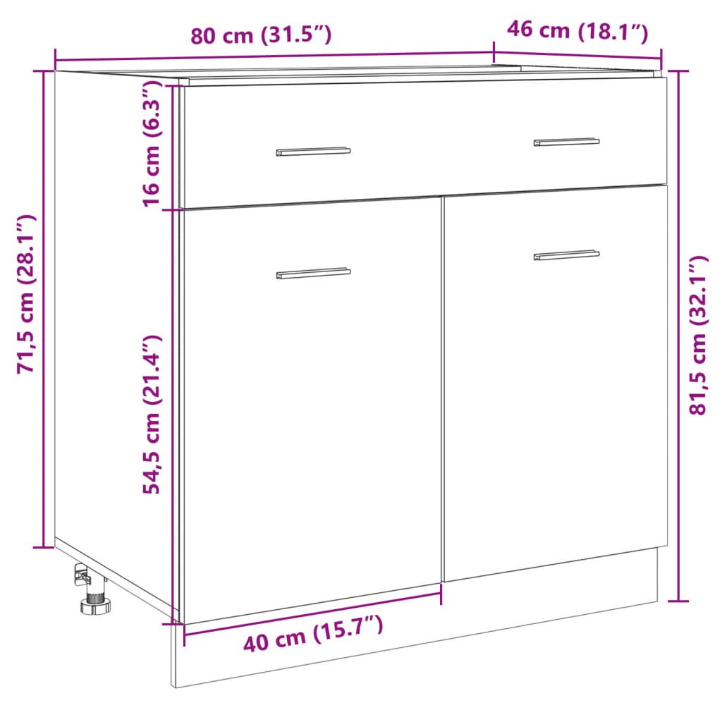 vidaXL Donji ladičar boja hrasta 80 x 46 x 81,5 cm konstruirano drvo