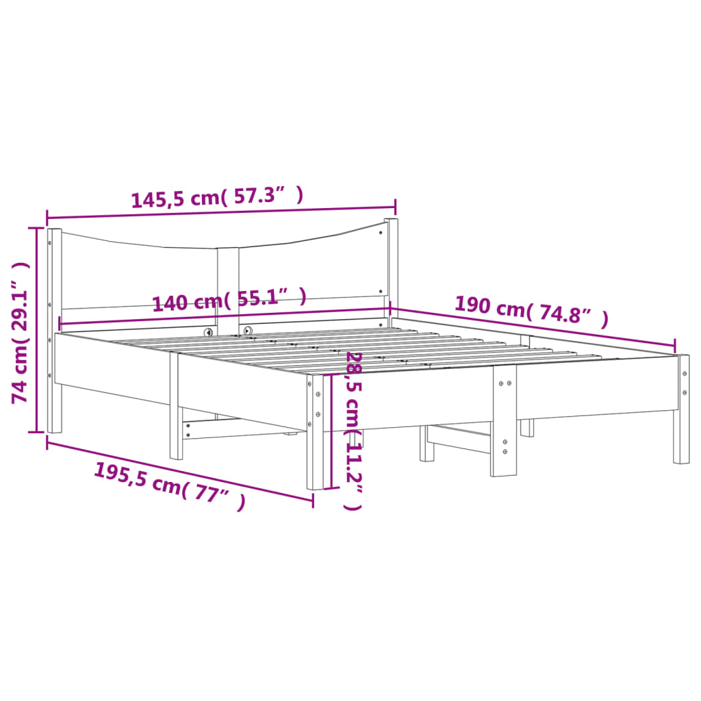 vidaXL Okvir kreveta bez madraca bijeli 140 x 190 cm masivna borovina