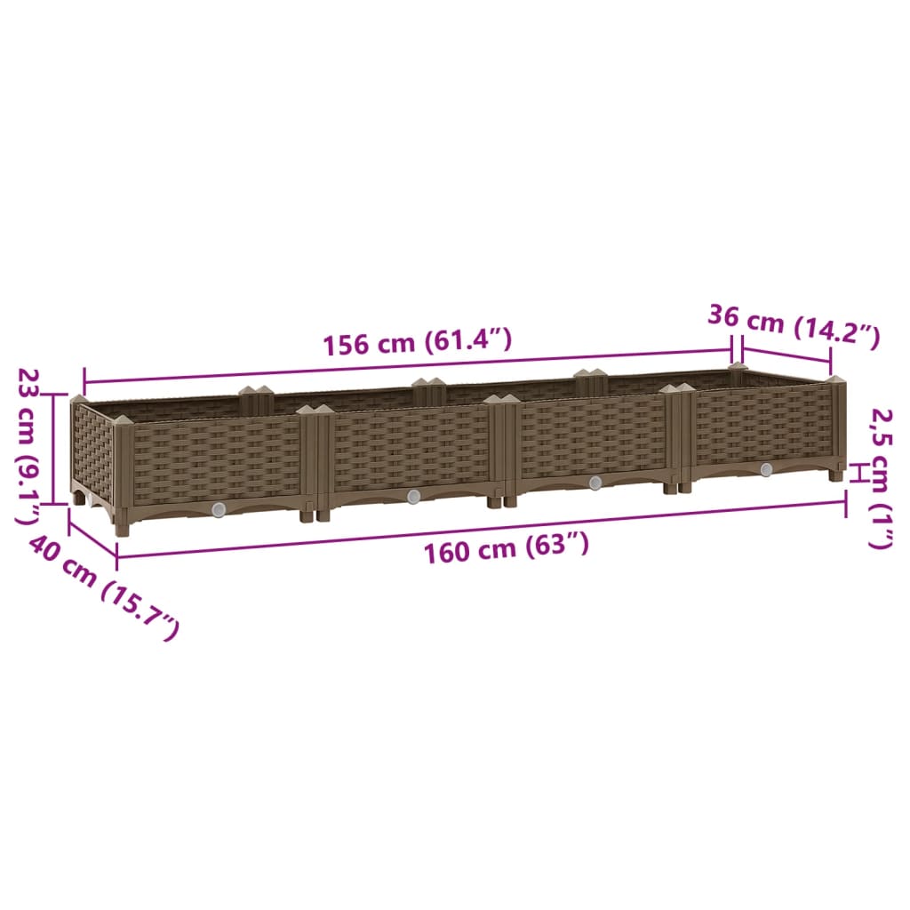 vidaXL Povišena gredica 160 x 40 x 23 cm od polipropilena