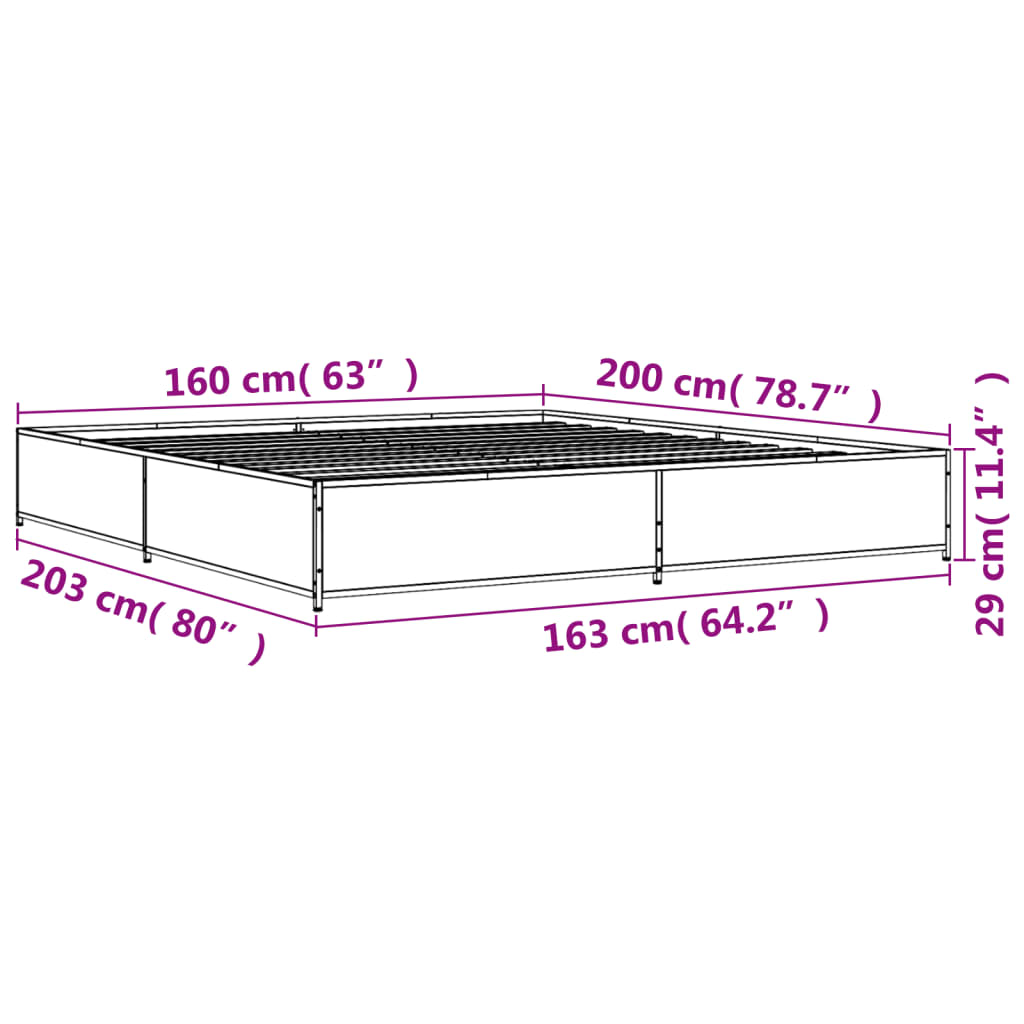 vidaXL Okvir kreveta boja hrasta 160x200 cm konstruirano drvo i metal