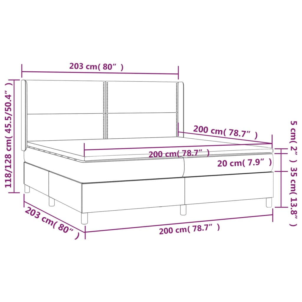 vidaXL Krevet box spring s madracem LED sivi 200x200cm od umjetne kože