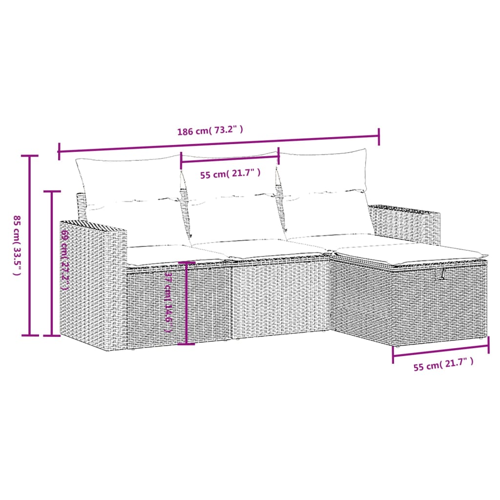 vidaXL 4-dijelni set vrtnih sofa od poliratana s jastucima sivi