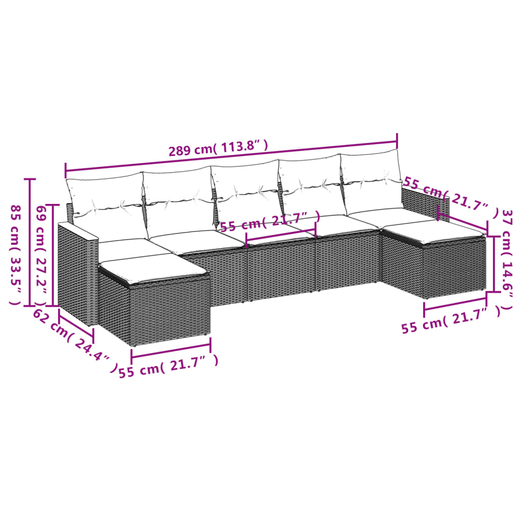 vidaXL 7-dijelni set vrtnih sofa sivi od poliratana