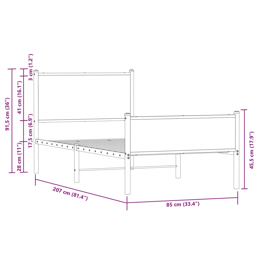 vidaXL Metalni okvir kreveta s uzglavljem i podnožjem 80 x 200 cm