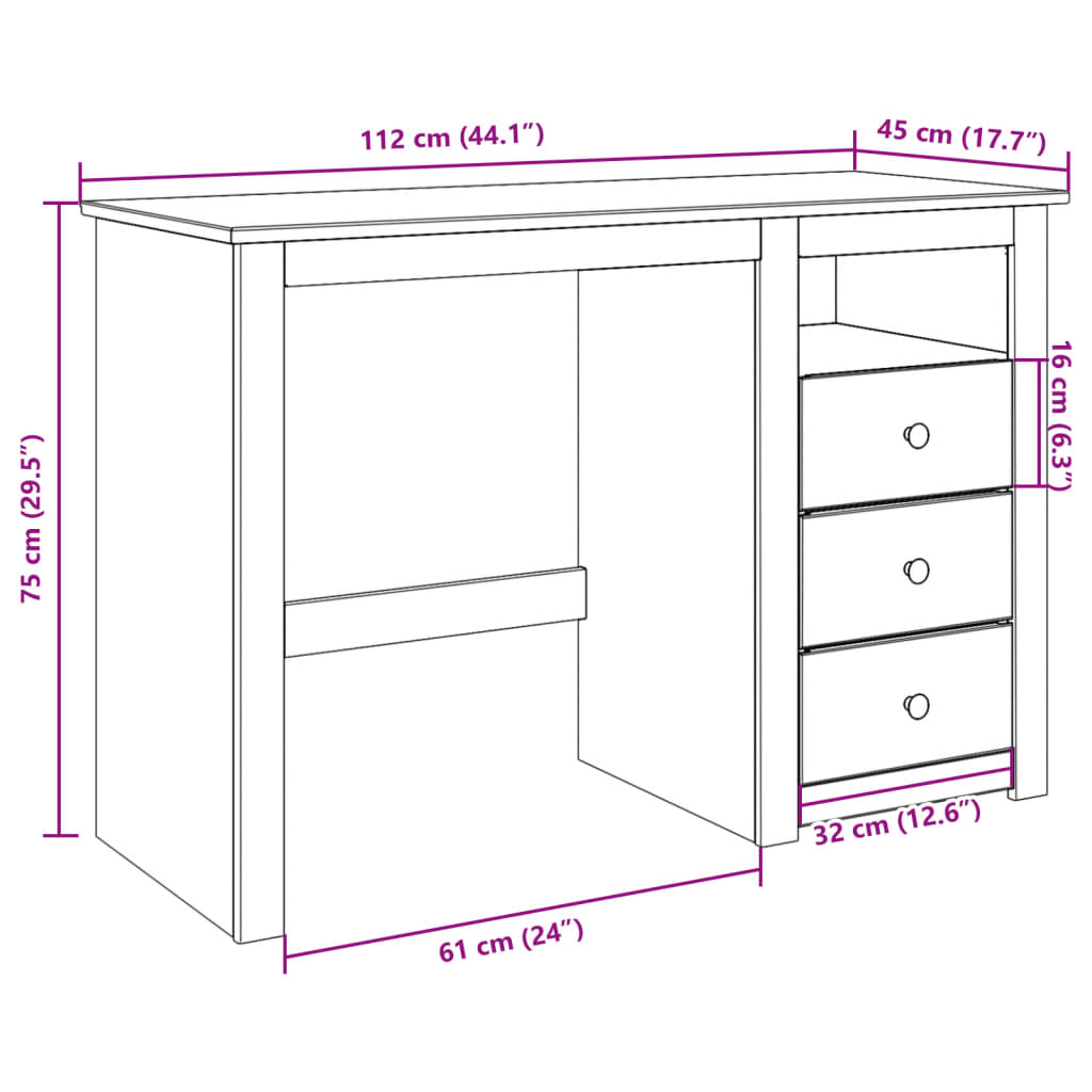 vidaXL Radni stol Panama 112 x 45 x 75 cm od masivne borovine