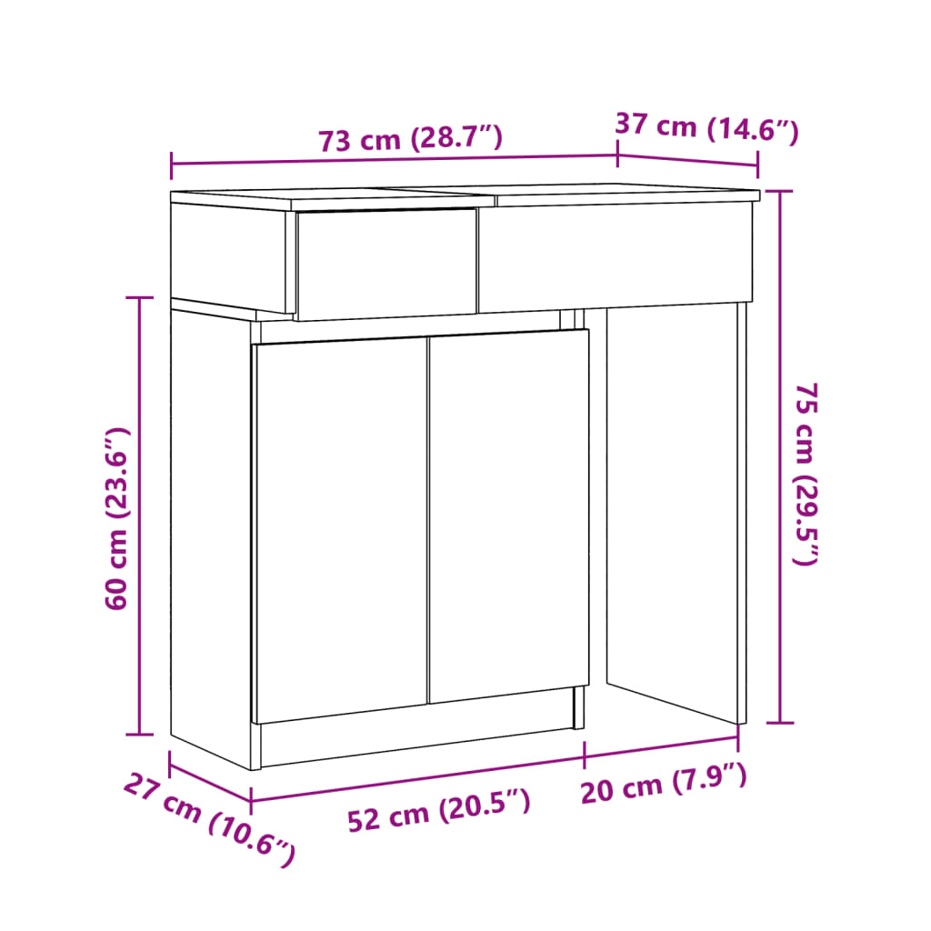 vidaXL Toaletni stolić s LED svjetlima siva boja betona 115x37x110,5cm