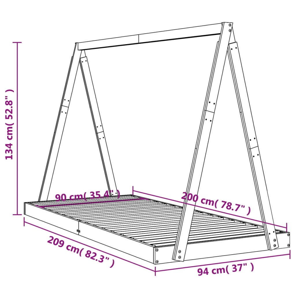 vidaXL Okvir za dječji krevet bijeli 90 x 200 cm od masivne borovine