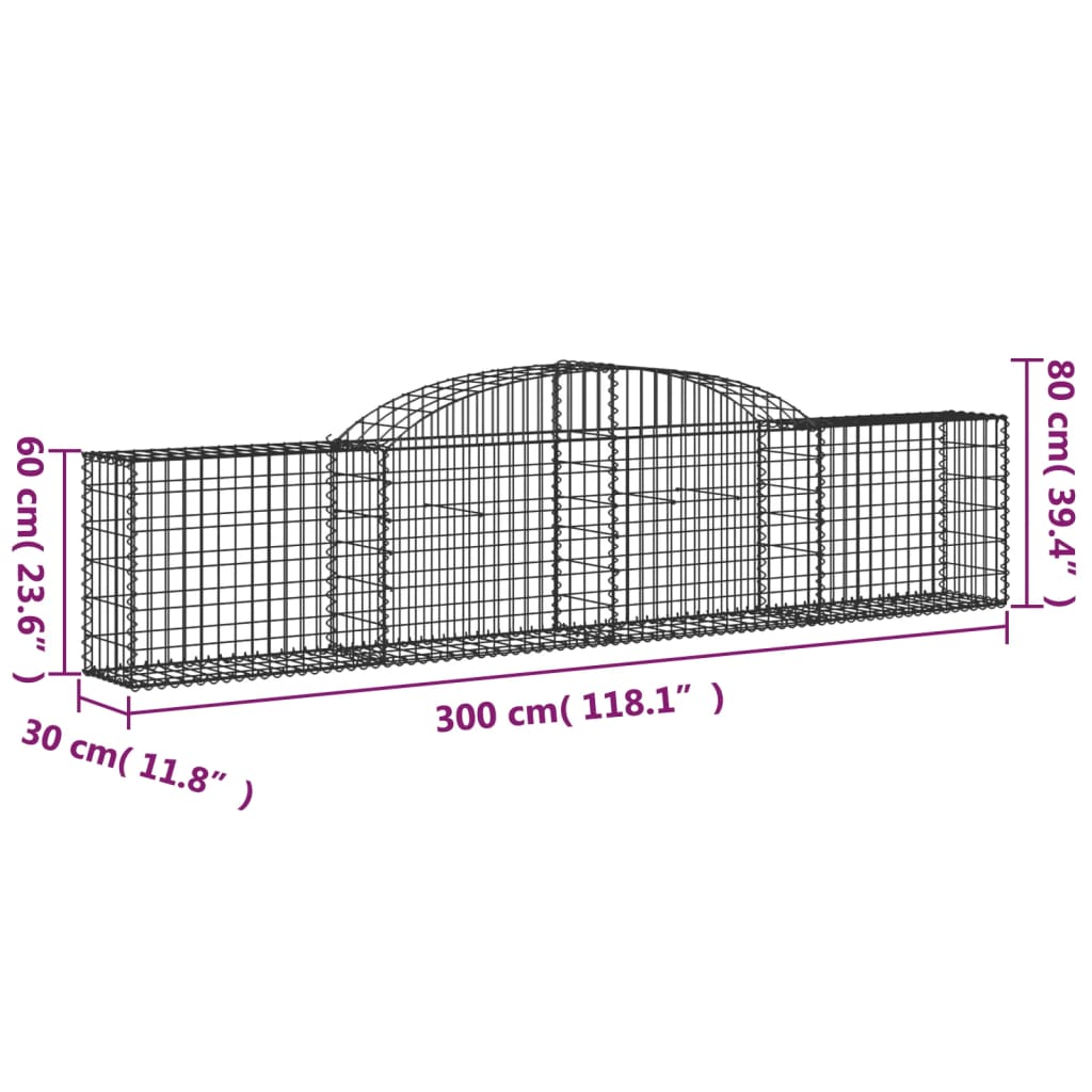 vidaXL Lučne gabionske košare 9 kom 300x30x60/80 cm pocinčano željezo