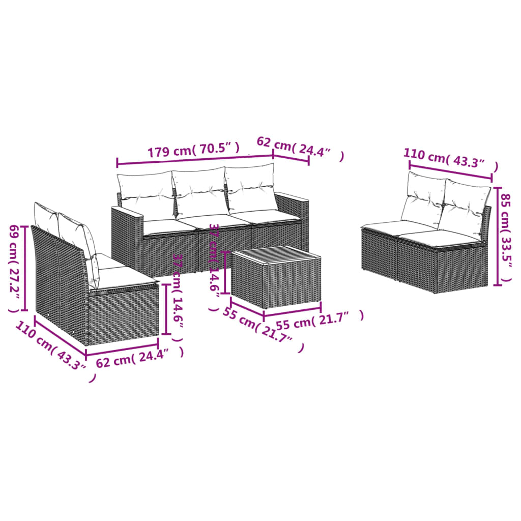 vidaXL 8-dijelni set vrtnih sofa od poliratana s jastucima sivi