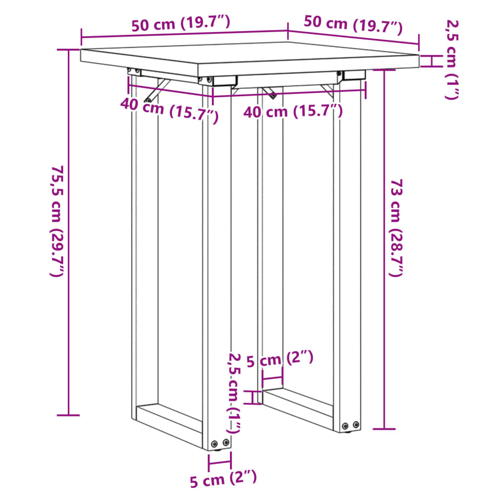 vidaXL Blagovaonski stol O-oblika 50x50x75,5 cm od borovine i željeza